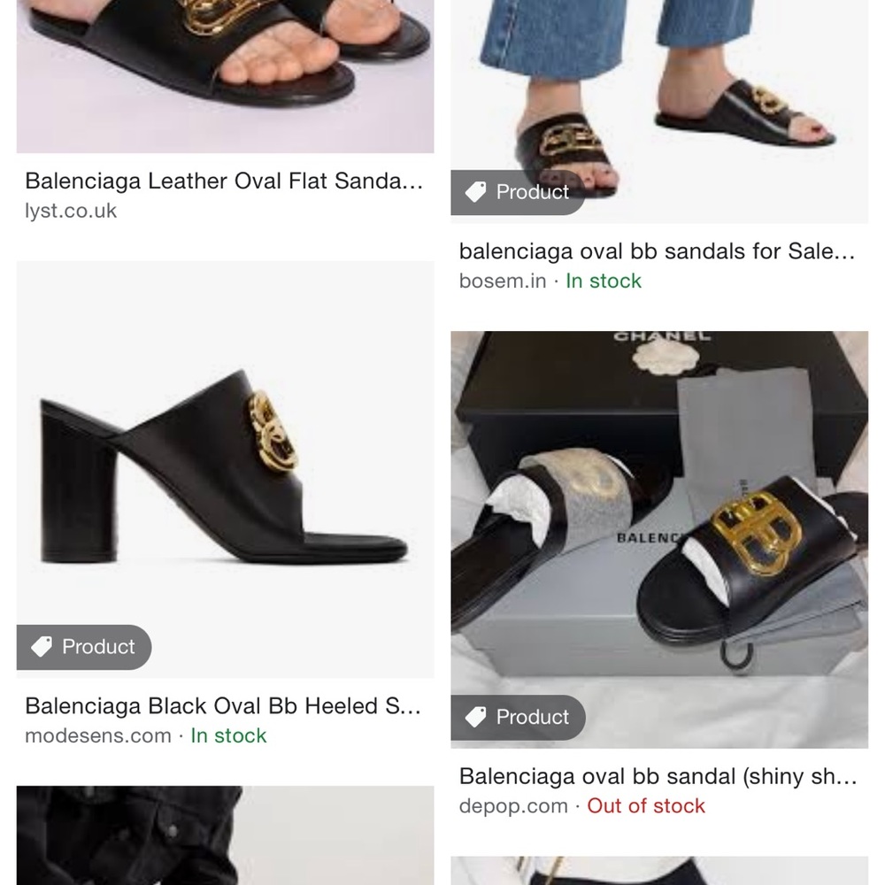 Balenciaga size US 6.5 (ER 36.5) Oval BB sandals black shiny sheepskin gold - Picture 17 of 17